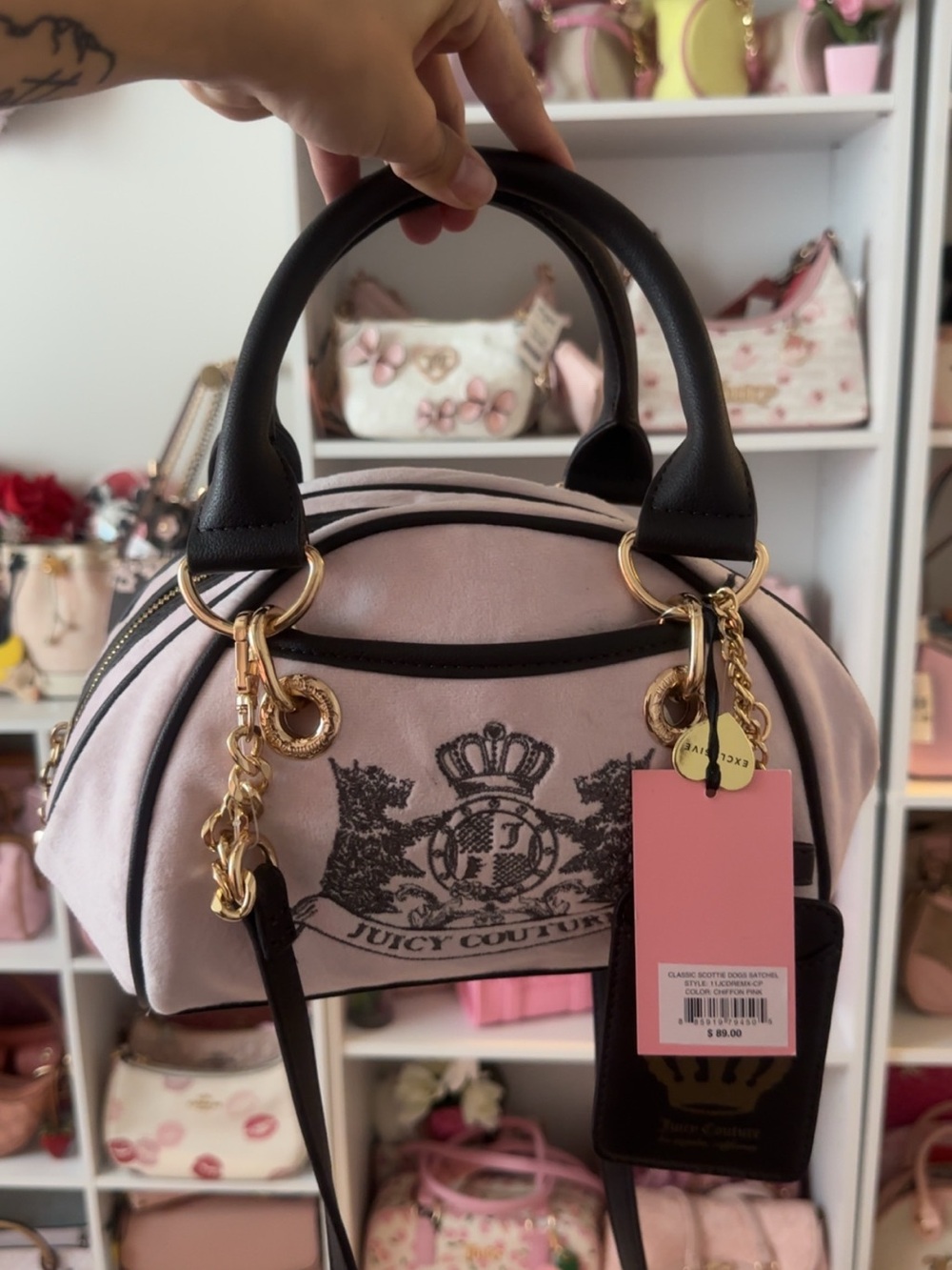 Juicy Couture Pink Velvet Dome Satchel bowler bag NWT